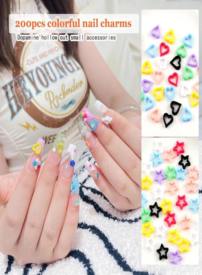 KACHIMOO Kawaii Nail Charms, 200 PCS Heart Stars Colorful Resin Art Charm Cute Gems for Women Girls Decorations - Image 2